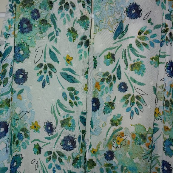 Donna Morgan Cold Shoulder Ruffle Maxi Dress Size 10 Floral Print White Green - Picture 6 of 8